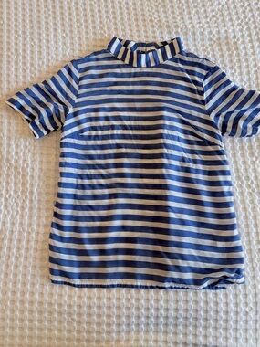 Banana Republic Navy and White Striped Short Sleeve Top